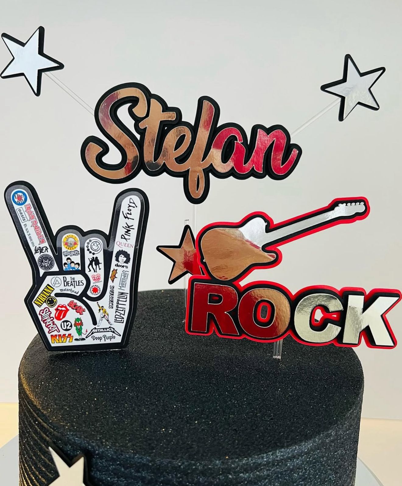 Rock Music Cake Topper | Rock and Roll Birthday Cake Decoration | Music Party Supplies | Guitar and Band Theme Birthday Ideas | Personalised Rock Party Decor