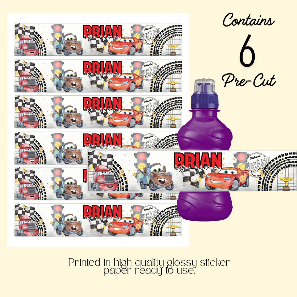 Cars Personalised Fruitshoot Water Label | Cars Party Sticker | Personalised Labels