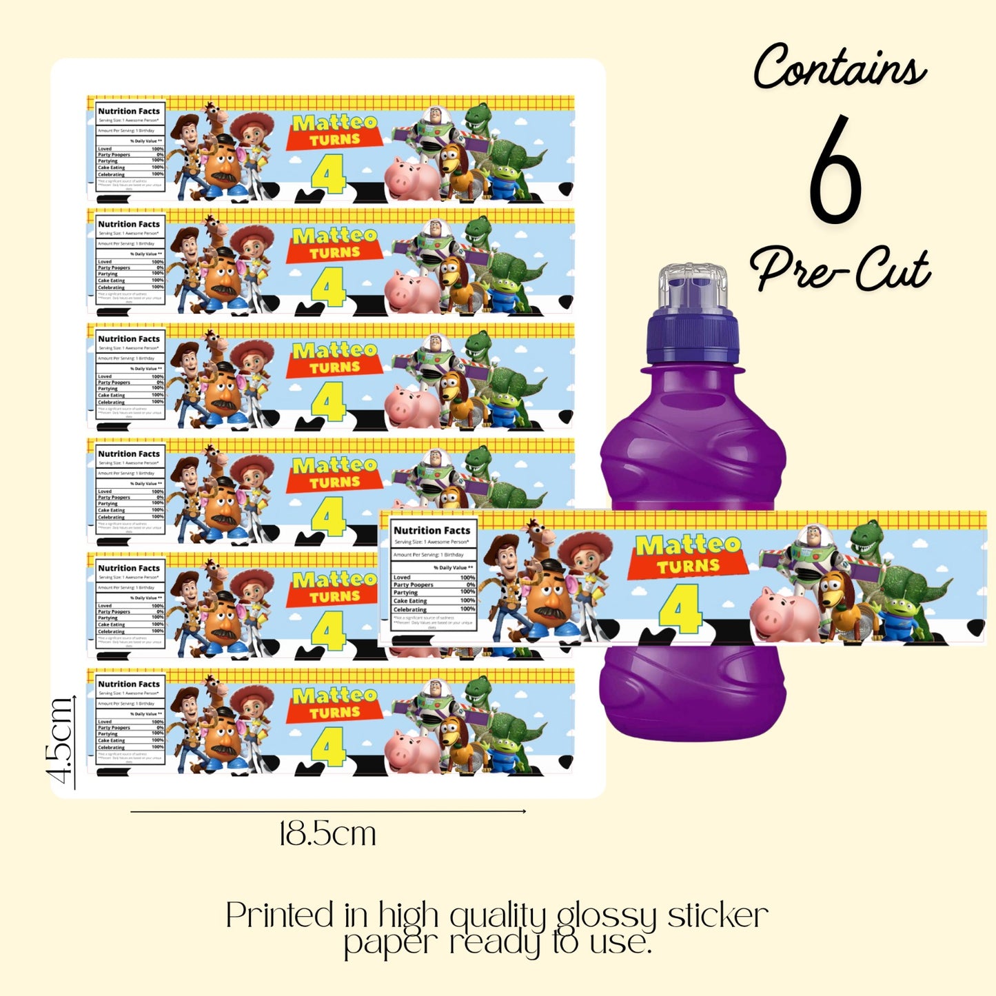 Toy Story Personalised Fruitshoot Water Label | Toy Story Party Sticker | Personalised Labels