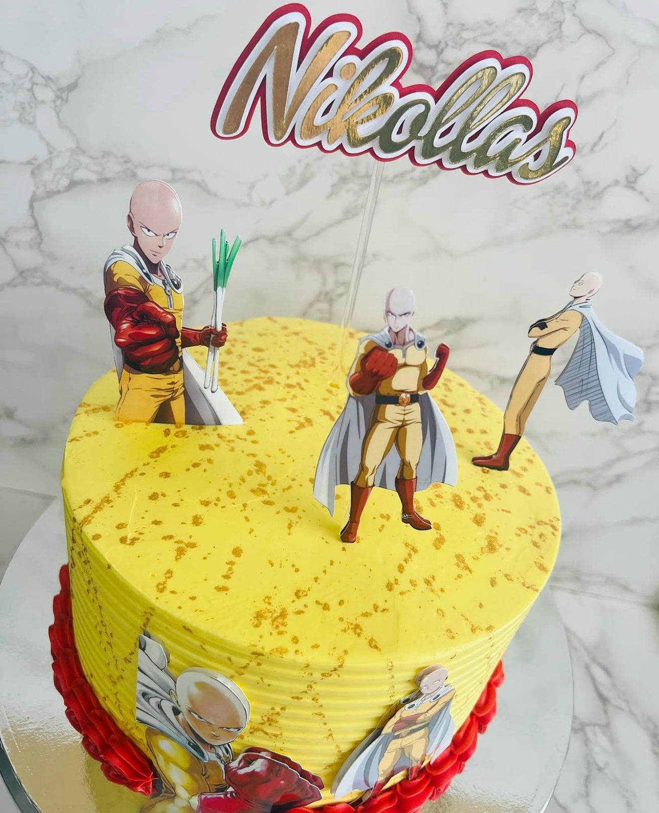 One Punch Man Cake Topper | Saitama Birthday Decoration | Anime Party Supplies | Superhero Theme Birthday Ideas | Personalised Anime Cake Decor