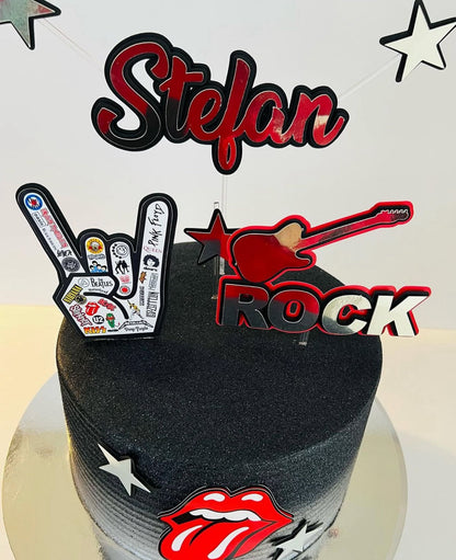 Rock Music Cake Topper | Rock and Roll Birthday Cake Decoration | Music Party Supplies | Guitar and Band Theme Birthday Ideas | Personalised Rock Party Decor