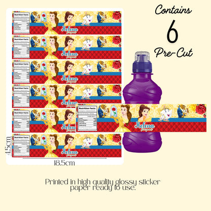 Beauty and the Beast Personalised Fruitshoot Water Label | Beauty and the Beast Party Sticker | Beauty Personalised Labels | Princess Belle Party Sticker | Princess Belle Personalised Fruitshoot Water Label