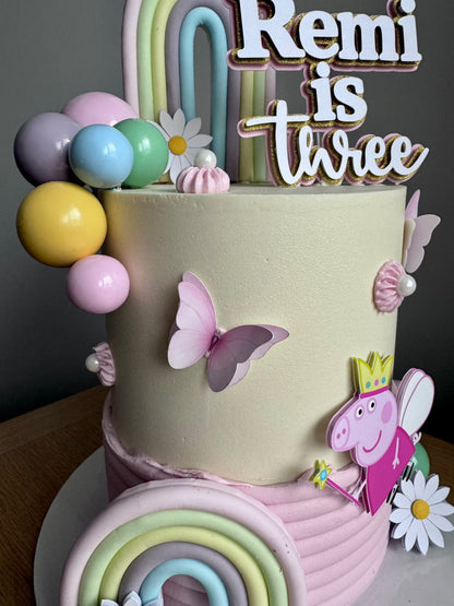 Personalised Peppa Pig Fairy Cake Topper Set – Name, Age, Butterflies & Flowers