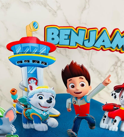 Paw Patrol Cake Topper | Paw Patrol Birthday Decoration | Puppy Party Supplies | Ryder and Pups Theme Birthday Ideas | Personalised Paw Patrol Party Decor