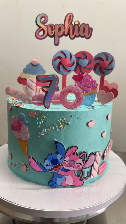 Stitch and Angel Cake Topper | Lilo and Stitch Birthday Party Decoration | Cute Couple Theme Cake Decor | Personalised Stitch and Angel Party Supplies | Disney Birthday Ideas