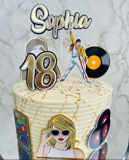 Retro Music Cake Topper | Freddie Mercury Birthday Decoration | Vinyl Record Party Supplies | 80s Theme Birthday Ideas | Personalised Music Party Decor