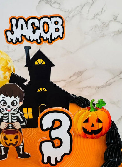 Halloween Cake Topper | Spooky Birthday Cake Decoration | Haunted House Party Supplies | Ghosts and Witches Theme Birthday Ideas | Personalised Halloween Party Decor
