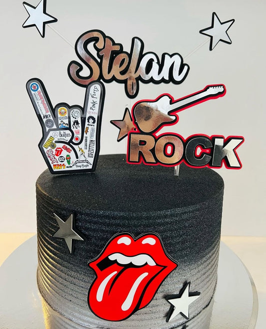 Rock Music Cake Topper | Rock and Roll Birthday Cake Decoration | Music Party Supplies | Guitar and Band Theme Birthday Ideas | Personalised Rock Party Decor