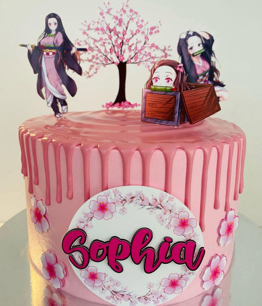 Demon Slayer Cake Topper | Nezuko Birthday Cake Decoration | Anime Party Supplies | Kimetsu no Yaiba Theme Birthday Ideas | Personalised Demon Slayer Party Decor