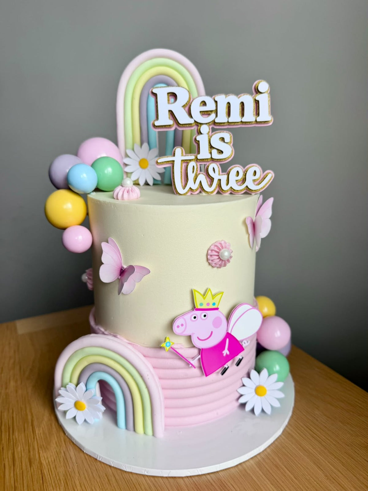 Personalised Peppa Pig Fairy Cake Topper Set – Name, Age, Butterflies & Flowers
