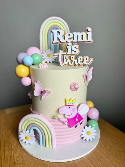 Personalised Peppa Pig Fairy Cake Topper Set – Name, Age, Butterflies & Flowers