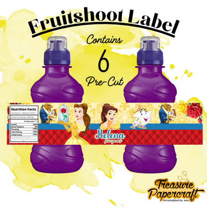 Beauty and the Beast Personalised Fruitshoot Water Label | Beauty and the Beast Party Sticker | Beauty Personalised Labels | Princess Belle Party Sticker | Princess Belle Personalised Fruitshoot Water Label