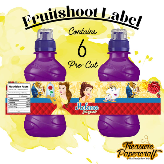 Beauty and the Beast Personalised Fruitshoot Water Label | Beauty and the Beast Party Sticker | Beauty Personalised Labels | Princess Belle Party Sticker | Princess Belle Personalised Fruitshoot Water Label