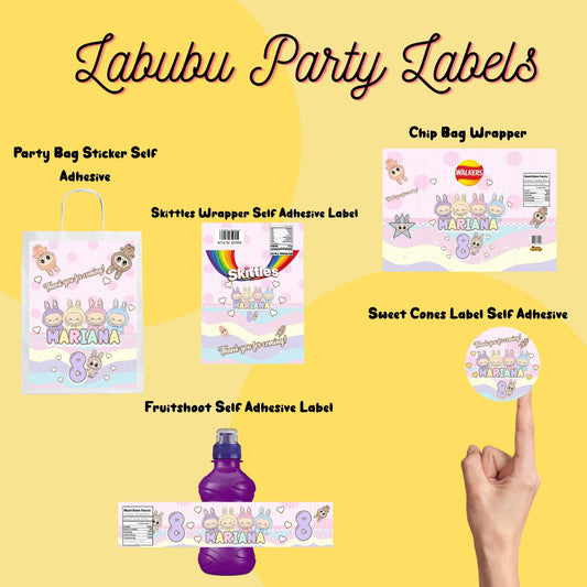 Labubu Self Adhesive Stickers | Labubu Stickers | Labubu Cone Stickers | Labubu Fruishoot Labels | Labubu Gable Box Stickers | Labubu Chipbag Wrapper | Labubu Skittles Wrapper | Labubu Party Bag Sticker
