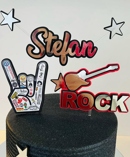 Rock Music Cake Topper | Rock and Roll Birthday Cake Decoration | Music Party Supplies | Guitar and Band Theme Birthday Ideas | Personalised Rock Party Decor