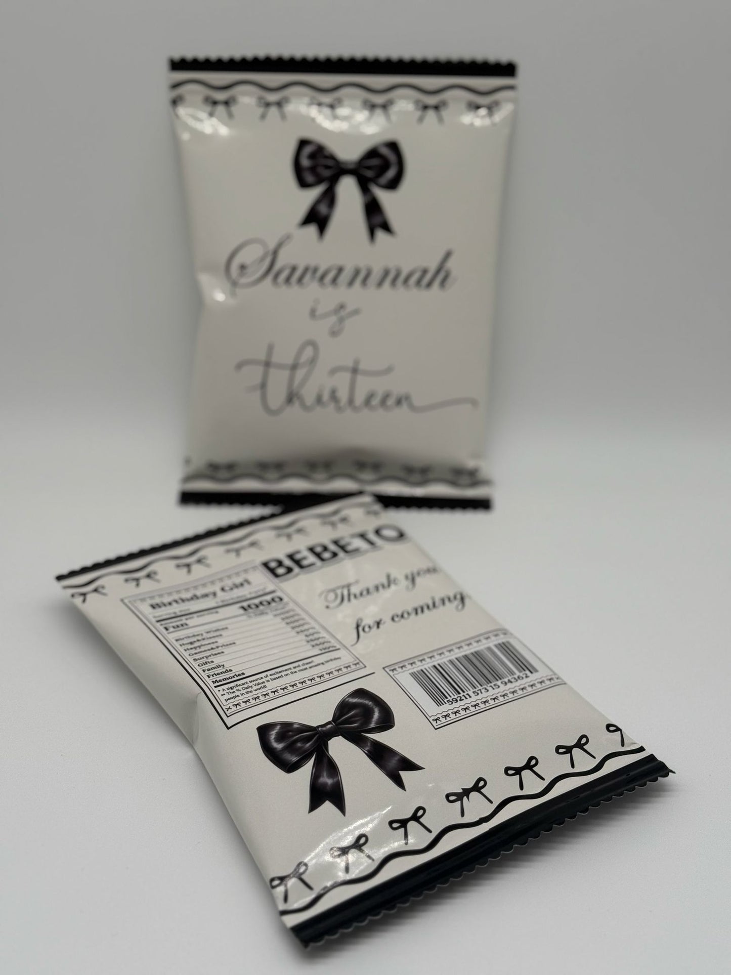 Bebeto Black Bow Aesthetic Birthday | Personalised Harribo Black Bow Birthday | Personalised Black Bow Aesthetic Party Favours