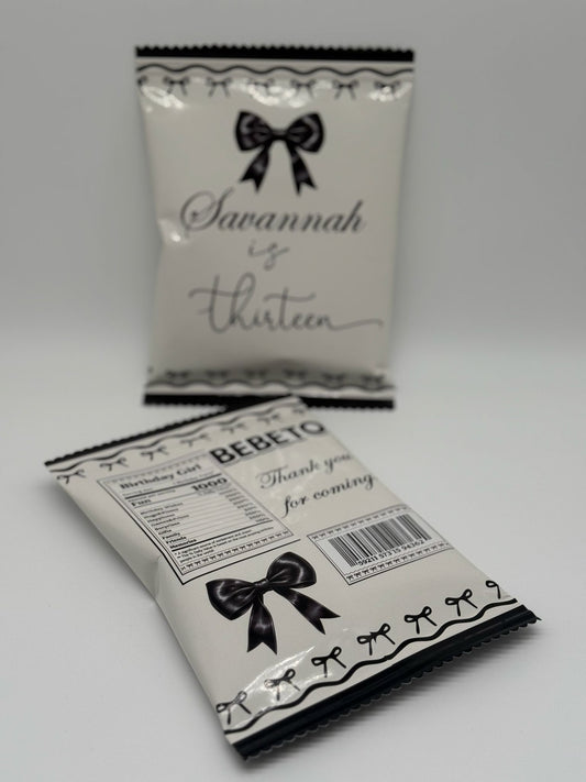Bebeto Black Bow Aesthetic Birthday | Personalised Harribo Black Bow Birthday | Personalised Black Bow Aesthetic Party Favours
