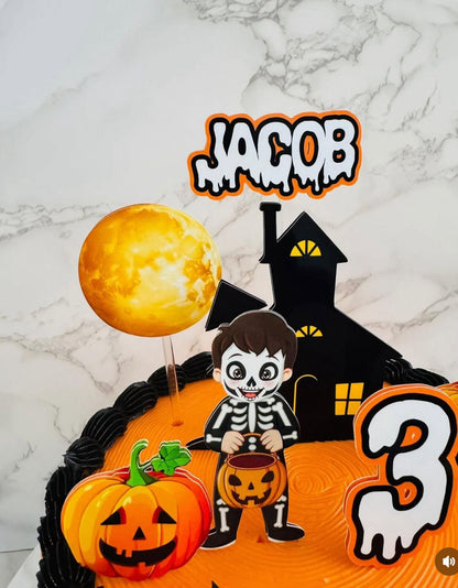 Halloween Cake Topper | Spooky Birthday Cake Decoration | Haunted House Party Supplies | Ghosts and Witches Theme Birthday Ideas | Personalised Halloween Party Decor