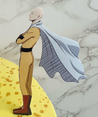 One Punch Man Cake Topper | Saitama Birthday Decoration | Anime Party Supplies | Superhero Theme Birthday Ideas | Personalised Anime Cake Decor