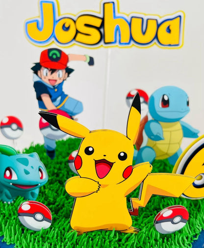 Pokémon Cake Topper | Pikachu Birthday Cake Decoration | Pokémon Party Supplies | Ash and Pokéball Theme Birthday Ideas | Personalised Pokémon Party Decor