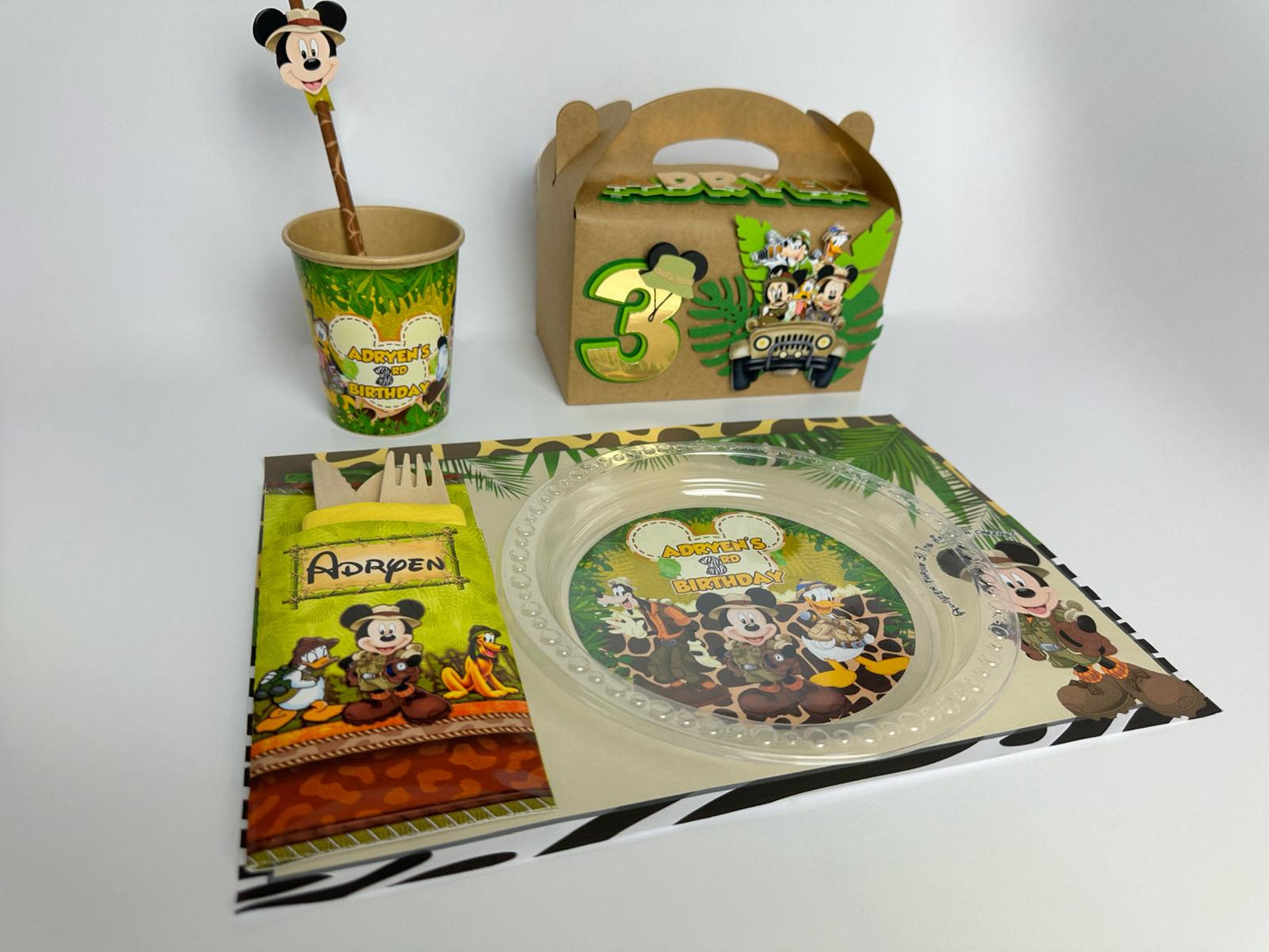 Mickey Safari Party Tableware | Mickey Safari Party Placemats | Mickey Safari Party Cups | Mickey Safari Party Plate | Mickey Safari Party Cutlery Holder | Mickey Safari Party Straw | Mickey Safari Birthday Decoration | Mickey Safari Party Supplies