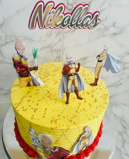 One Punch Man Cake Topper | Saitama Birthday Decoration | Anime Party Supplies | Superhero Theme Birthday Ideas | Personalised Anime Cake Decor