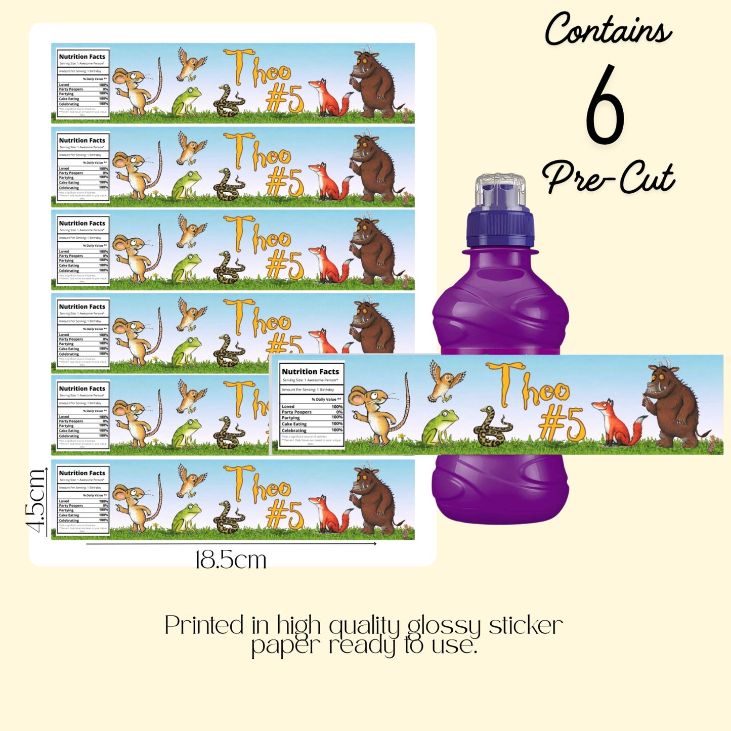 Gruffalo Personalised Fruitshoot Water Label | Gruffalo Party Sticker | Personalised Labels