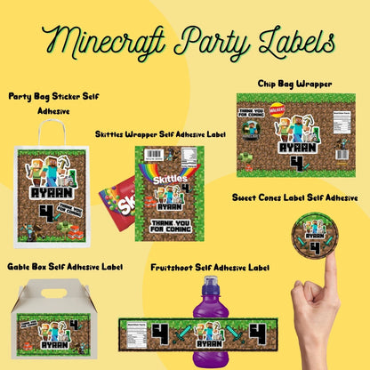 Minecraft Self Adhesive Stickers | Minecraft Stickers | Minecraft Cone Stickers | Minecraft Fruishoot Labels | Minecraft Gable Box Stickers | Minecraft Chipbag Wrapper | Minecraft Skittles Wrapper | Minecraft Party Bag Sticker