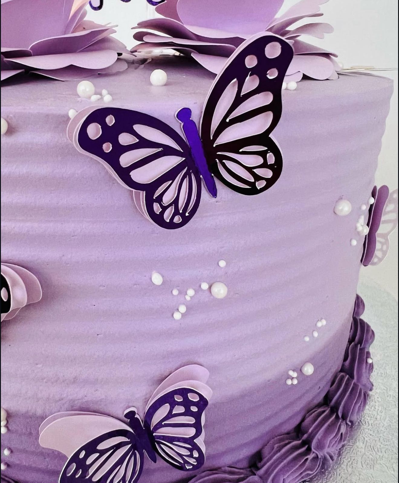 Butterfly Cake Topper | Purple Lilac Birthday Cake Decoration | Floral Party Supplies | Paper Flowers Cake Topper | Elegant Butterfly Theme Birthday Ideas | Personalised Butterfly Party Decor