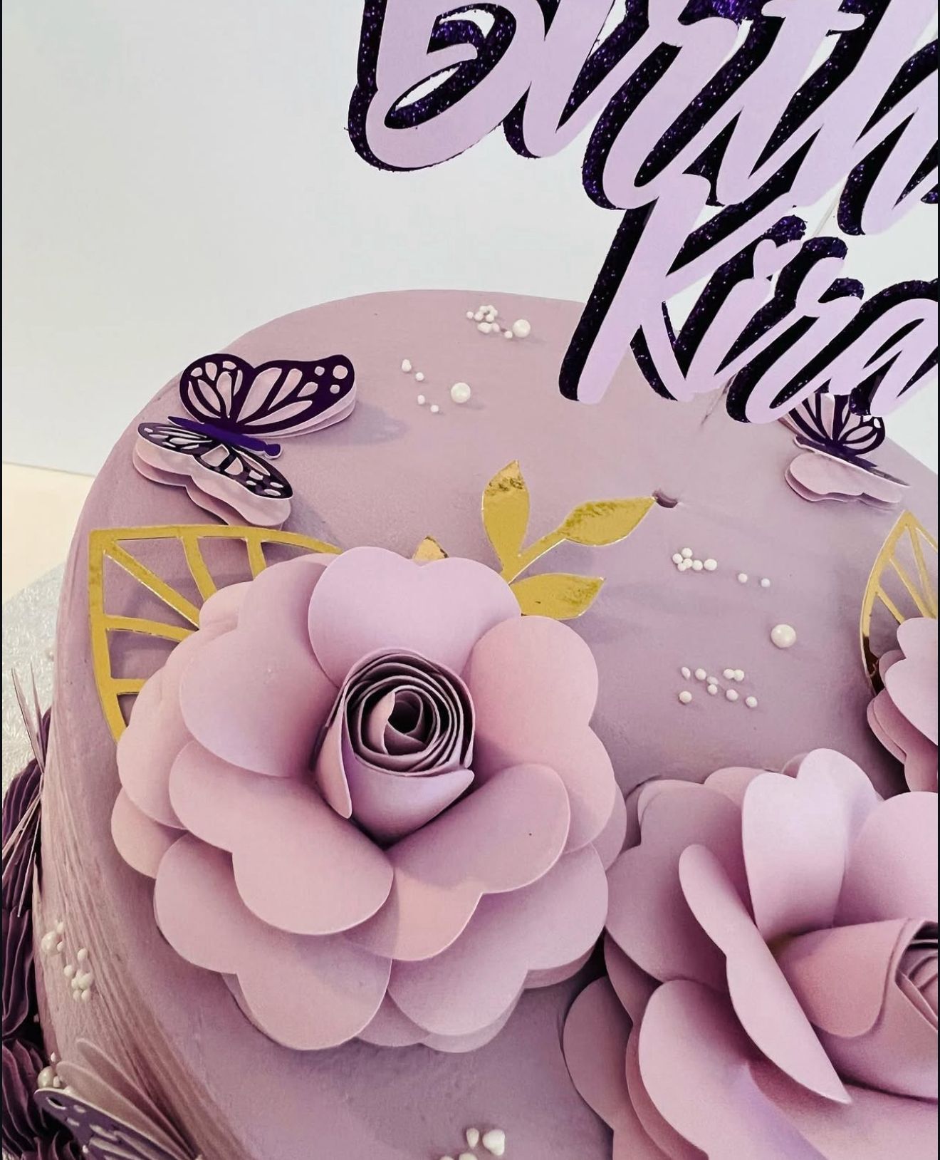 Butterfly Cake Topper | Purple Lilac Birthday Cake Decoration | Floral Party Supplies | Paper Flowers Cake Topper | Elegant Butterfly Theme Birthday Ideas | Personalised Butterfly Party Decor