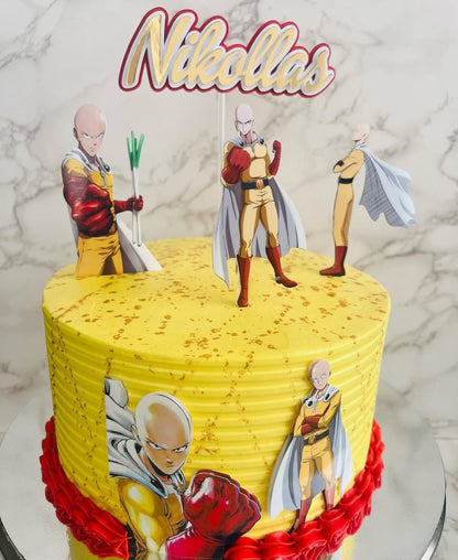 One Punch Man Cake Topper | Saitama Birthday Decoration | Anime Party Supplies | Superhero Theme Birthday Ideas | Personalised Anime Cake Decor