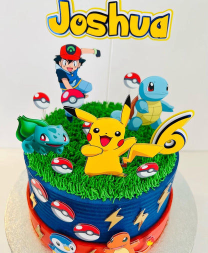 Pokémon Cake Topper | Pikachu Birthday Cake Decoration | Pokémon Party Supplies | Ash and Pokéball Theme Birthday Ideas | Personalised Pokémon Party Decor