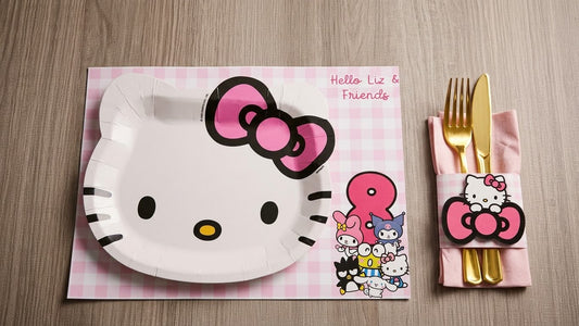 Sanrio Hello Kitty Placemat & Cutlery Holder Set – Birthday Party Table Decoration