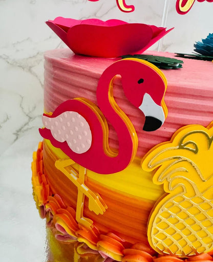 Tropical Cake Topper | Flamingo and Pineapple Birthday Cake Decoration | Summer Party Supplies | Luau Theme Birthday Ideas | Personalised Tropical Party Decor