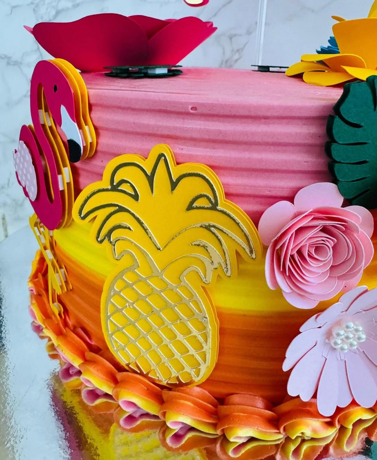 Tropical Cake Topper | Flamingo and Pineapple Birthday Cake Decoration | Summer Party Supplies | Luau Theme Birthday Ideas | Personalised Tropical Party Decor