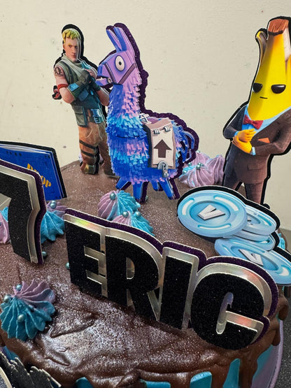 Fortnite Cake Topper | Gamer Birthday Party Decoration | Battle Royale Theme Cake Decor | Personalised Fortnite Party Supplies | Video Game Birthday Ideas