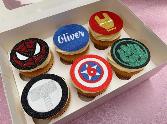 Personalised Superhero Cupcake Toppers | Marvel Inspired Birthday Cake Decorations