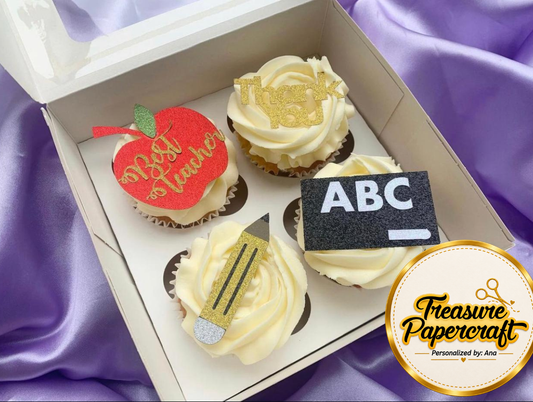 Teacher Cupcake Toppers | Thank You Teacher Cake Decorations | End of Term Cupcake Toppers