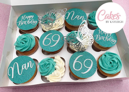 Personalised Nan Birthday Cupcake Toppers | Turquoise Birthday Cupcake Decorations | Grandma Cake Toppers