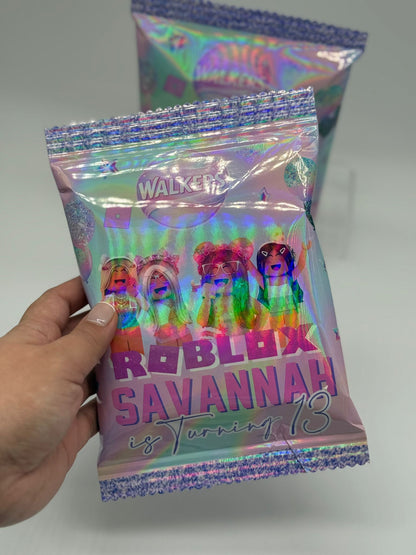Roblox Girls Chip Bag | Roblox Girls Party Favours | Roblox Girls Personalised Party Supplies | Roblox Girls Chips | Roblox Girls Party Filler | Roblox Girls Birthday