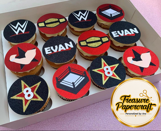 Wrestling Cupcake Toppers | Personalised Wrestling Birthday Cupcake Decorations | Wrestling Party Cake Toppers