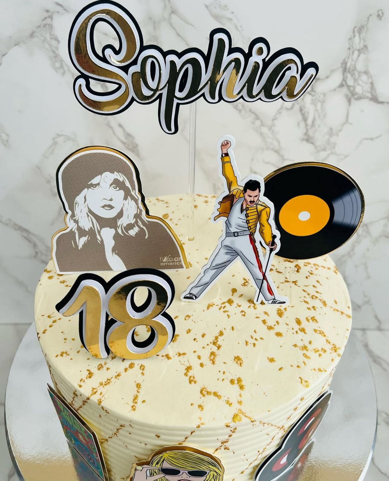 Retro Music Cake Topper | Freddie Mercury Birthday Decoration | Vinyl Record Party Supplies | 80s Theme Birthday Ideas | Personalised Music Party Decor