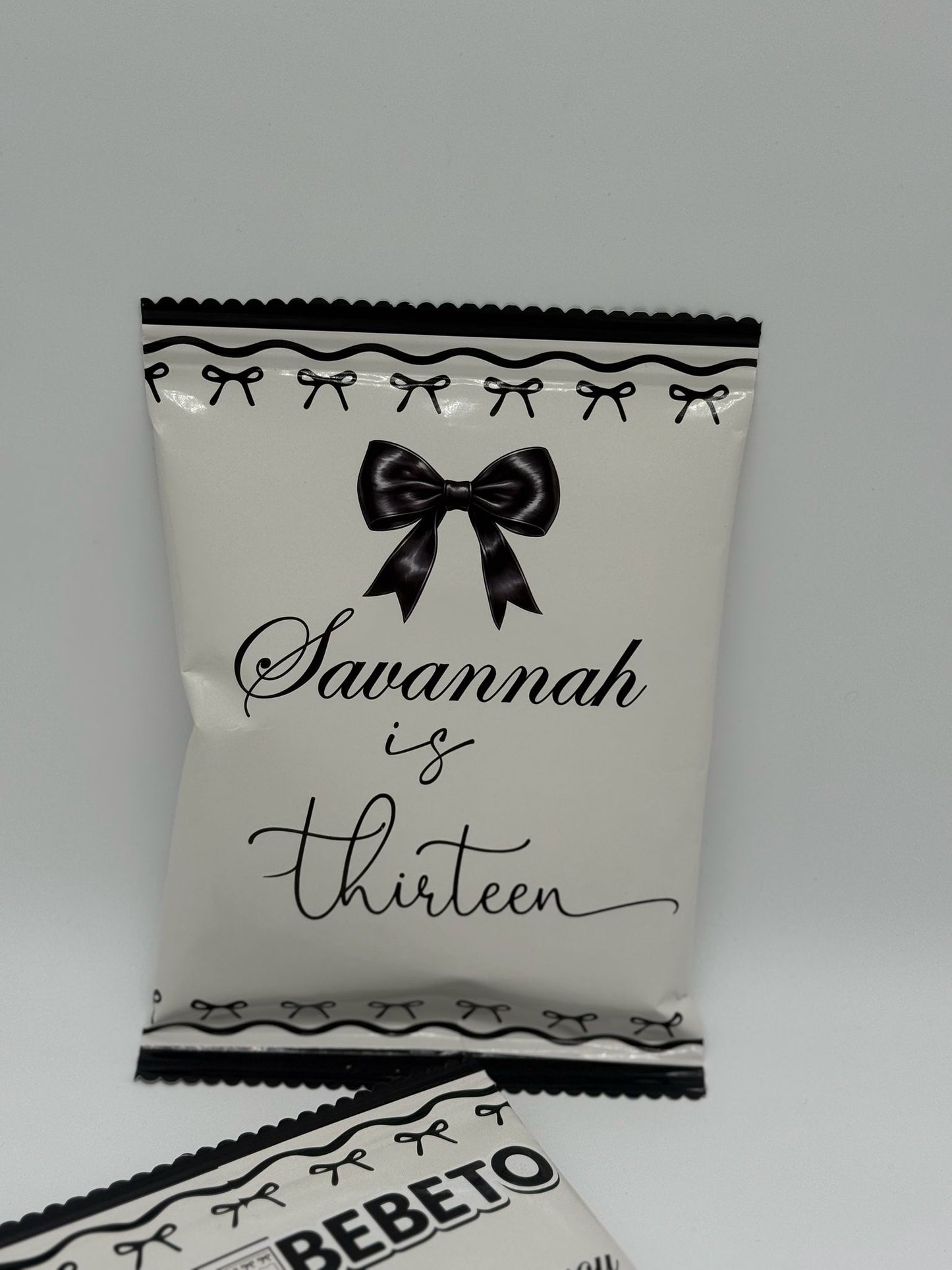Bebeto Black Bow Aesthetic Birthday | Personalised Harribo Black Bow Birthday | Personalised Black Bow Aesthetic Party Favours