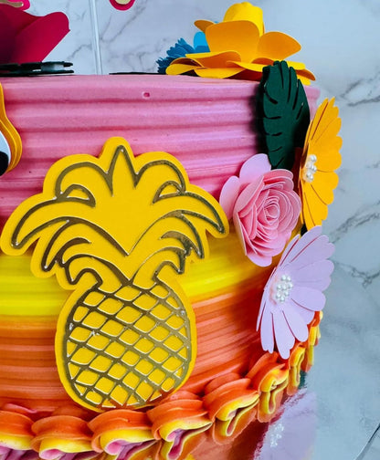 Tropical Cake Topper | Flamingo and Pineapple Birthday Cake Decoration | Summer Party Supplies | Luau Theme Birthday Ideas | Personalised Tropical Party Decor