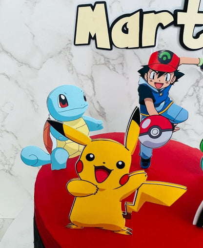 Pokémon Cake Topper | Pikachu Birthday Cake Decoration | Pokémon Party Supplies | Ash and Pokéball Theme Birthday Ideas | Personalised Pokémon Party Decor