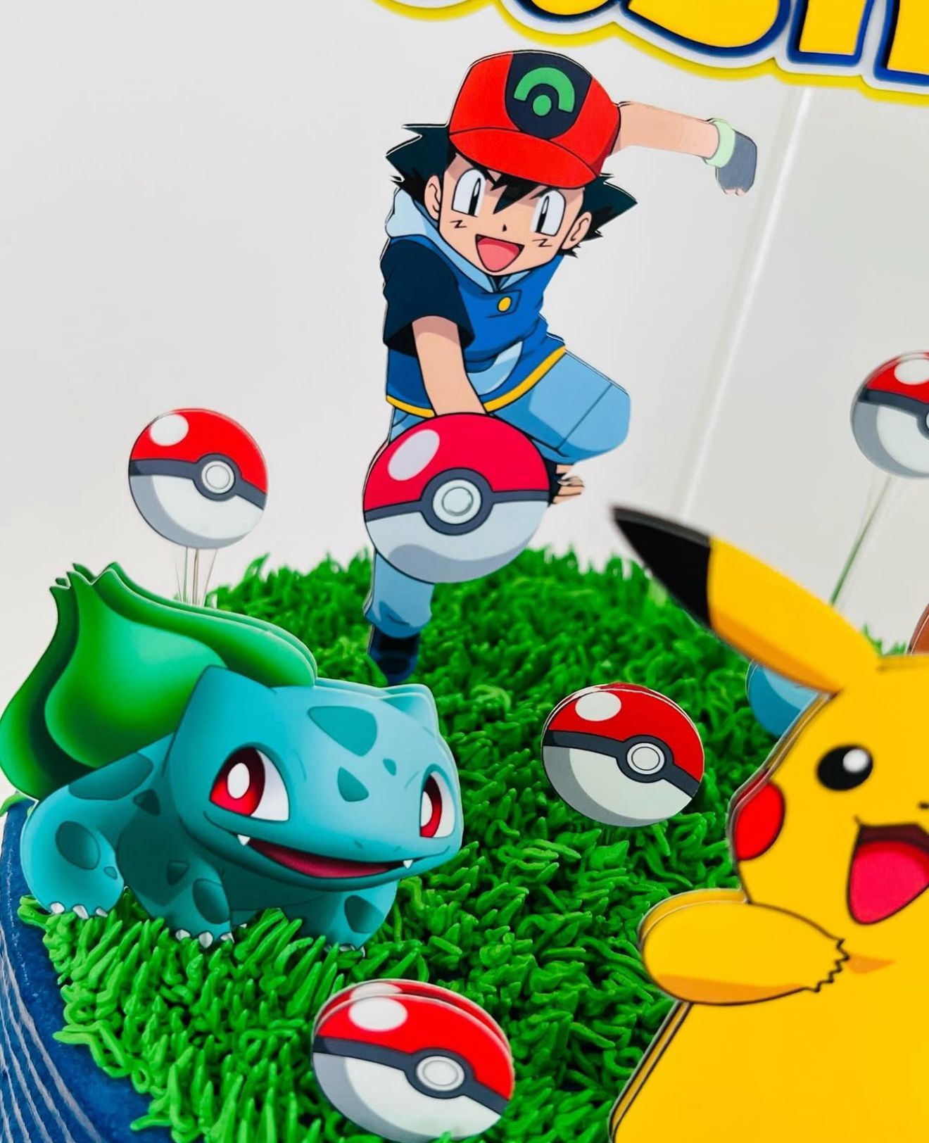 Pokémon Cake Topper | Pikachu Birthday Cake Decoration | Pokémon Party Supplies | Ash and Pokéball Theme Birthday Ideas | Personalised Pokémon Party Decor