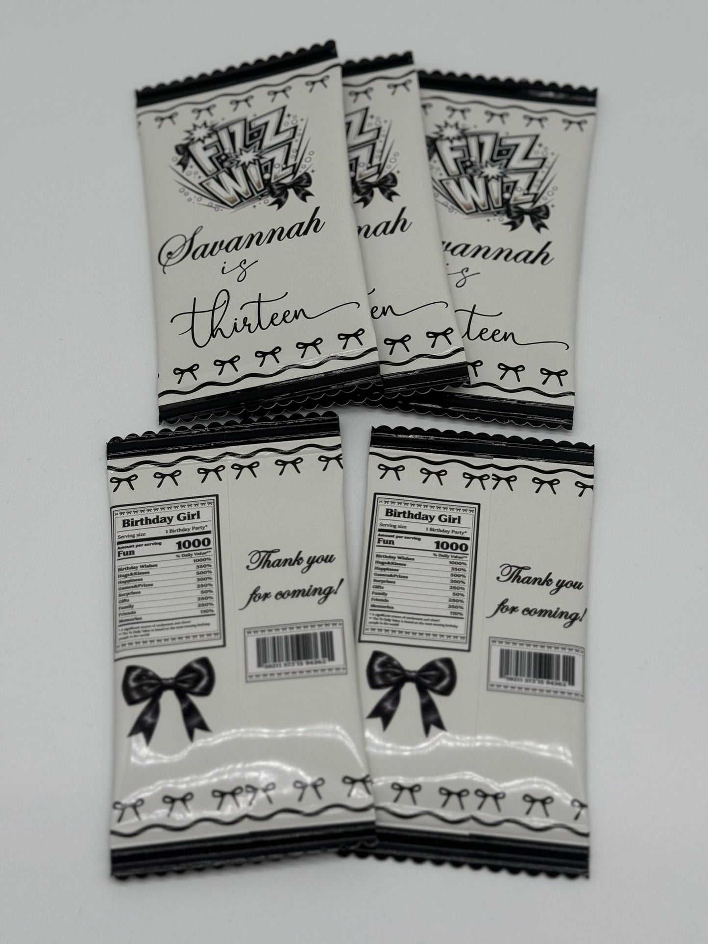 Popping Candy Fiz Wiz Black Bow Aesthetic Party Favour | Fiz Wiz Personalised Party Favour