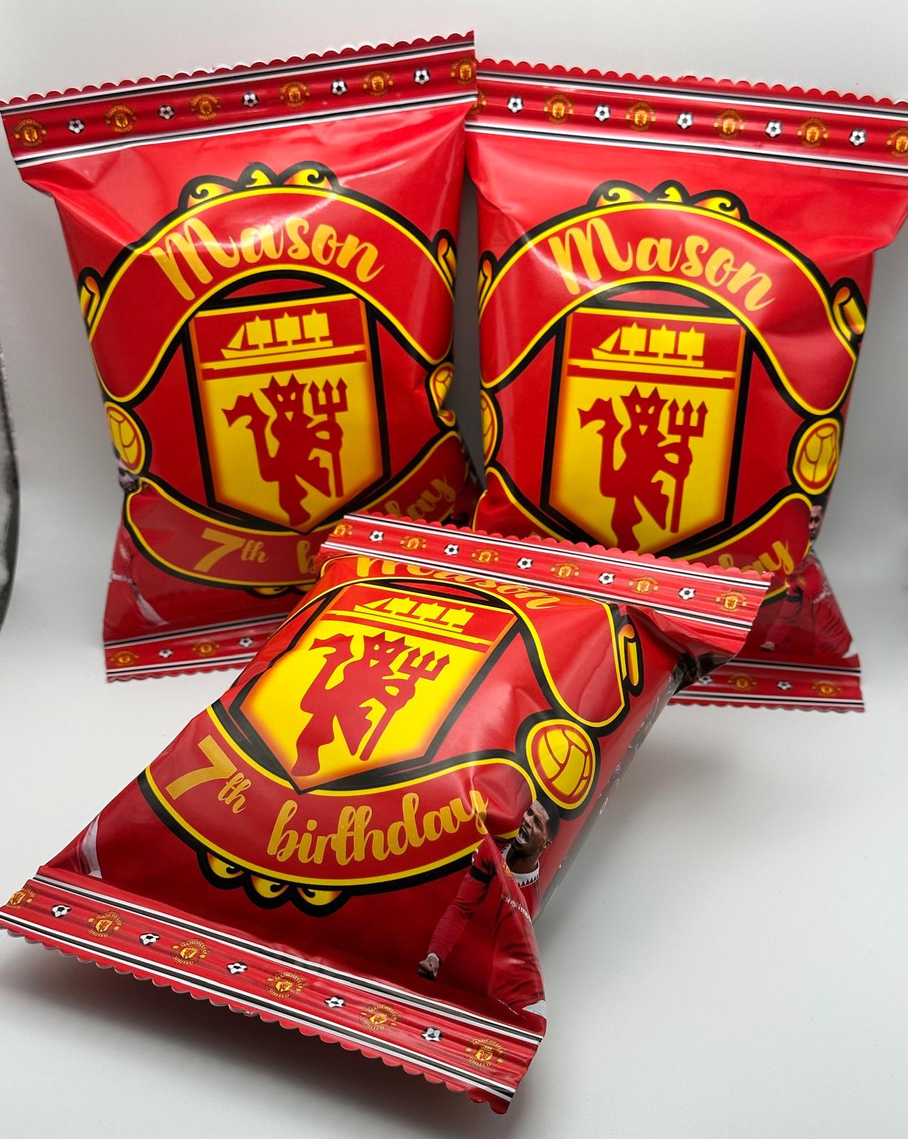 Manchester United Chip Bag | Manchester United Party Favours | Manchester United Personalised Party Supplies | Manchester United Chips | Manchester United Party Filler | Manchester United Birthday
