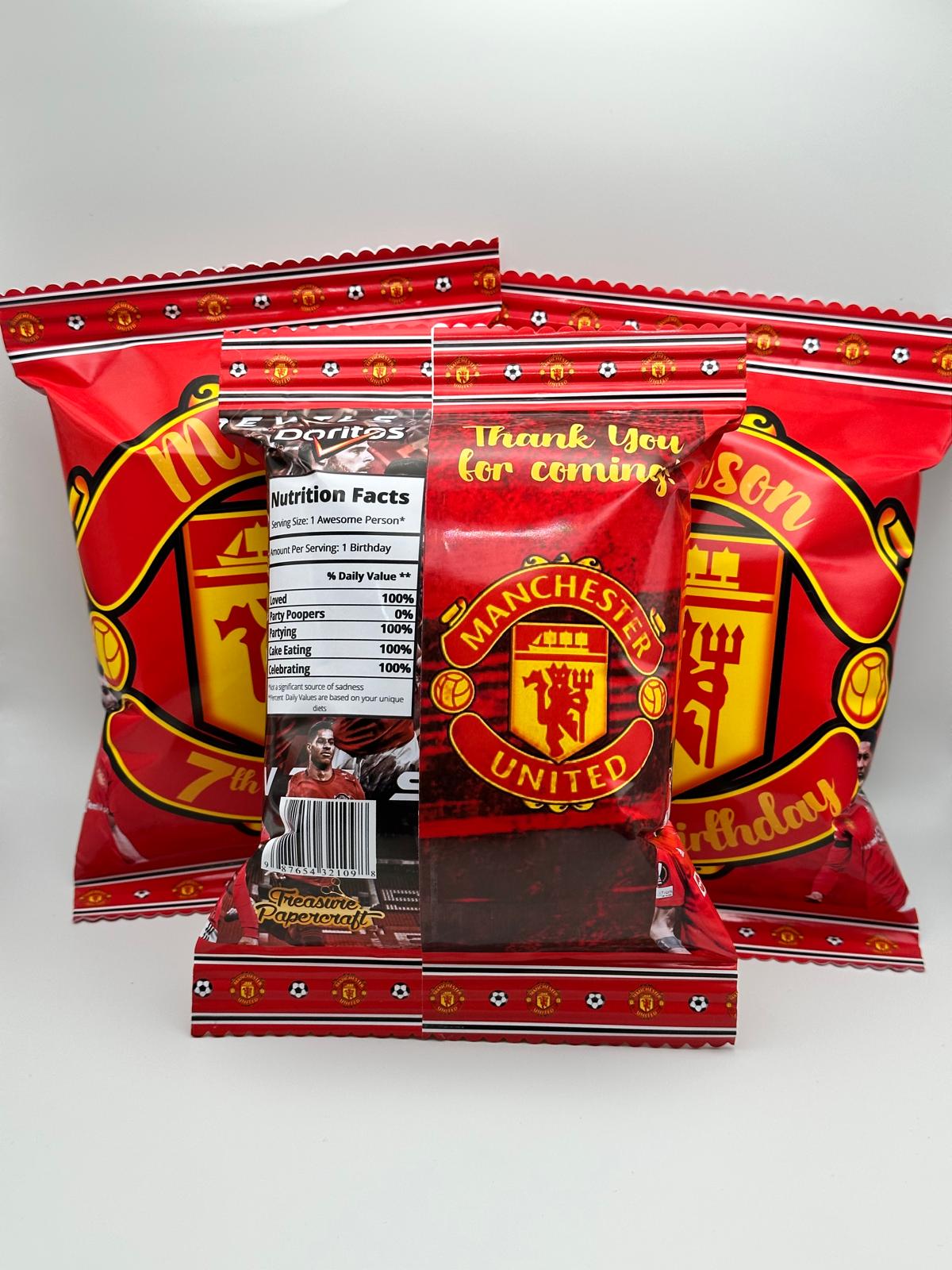 Manchester United Chip Bag | Manchester United Party Favours | Manchester United Personalised Party Supplies | Manchester United Chips | Manchester United Party Filler | Manchester United Birthday