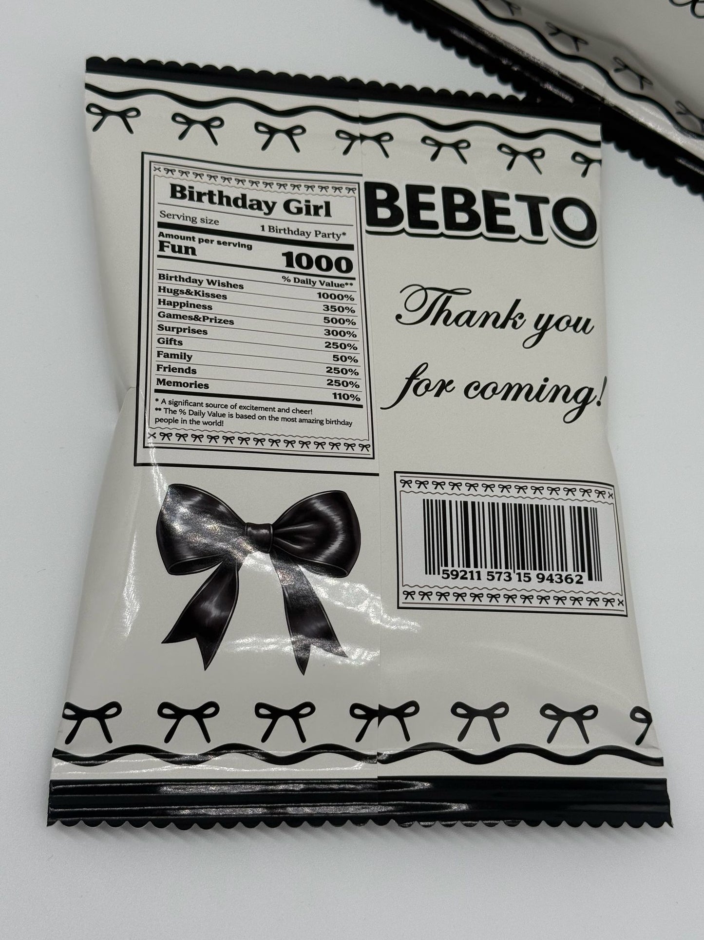 Bebeto Black Bow Aesthetic Birthday | Personalised Harribo Black Bow Birthday | Personalised Black Bow Aesthetic Party Favours